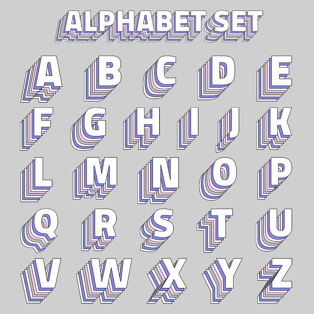 Retro pastel alphabet 3d psd set typography