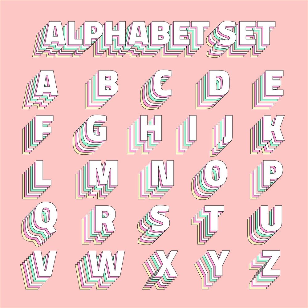 Layered vector pastel vintage alphabet set