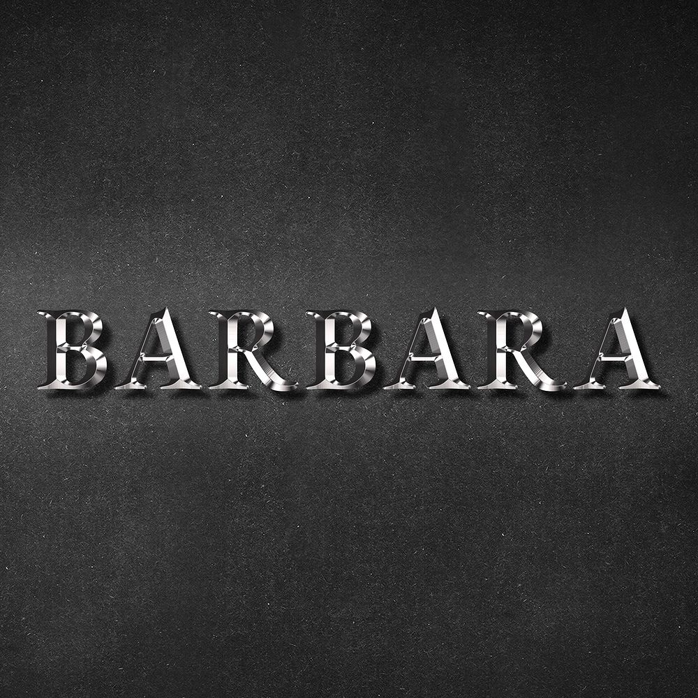 Barbara typography in silver metallic effect design element 