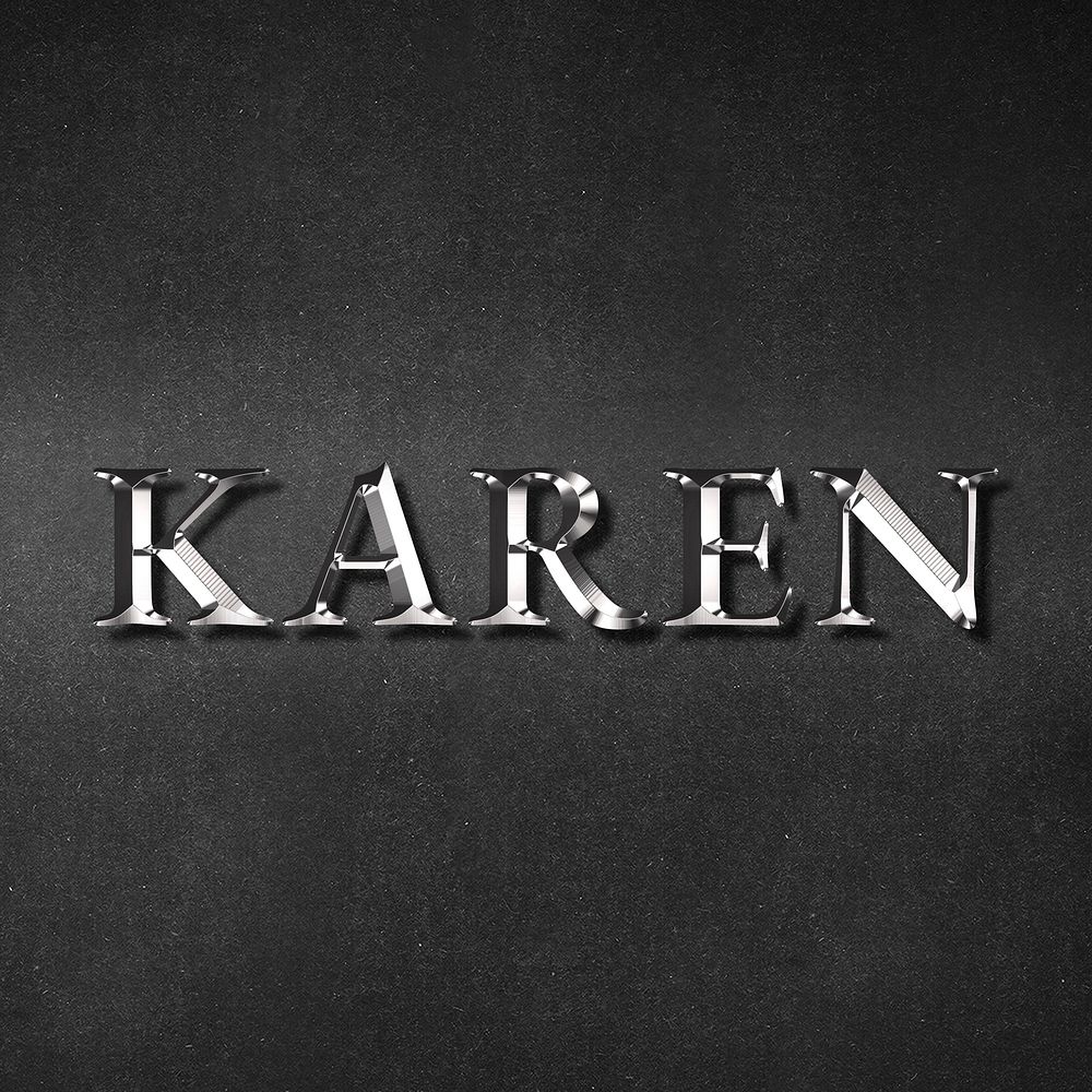 Karen typography in silver metallic effect design element