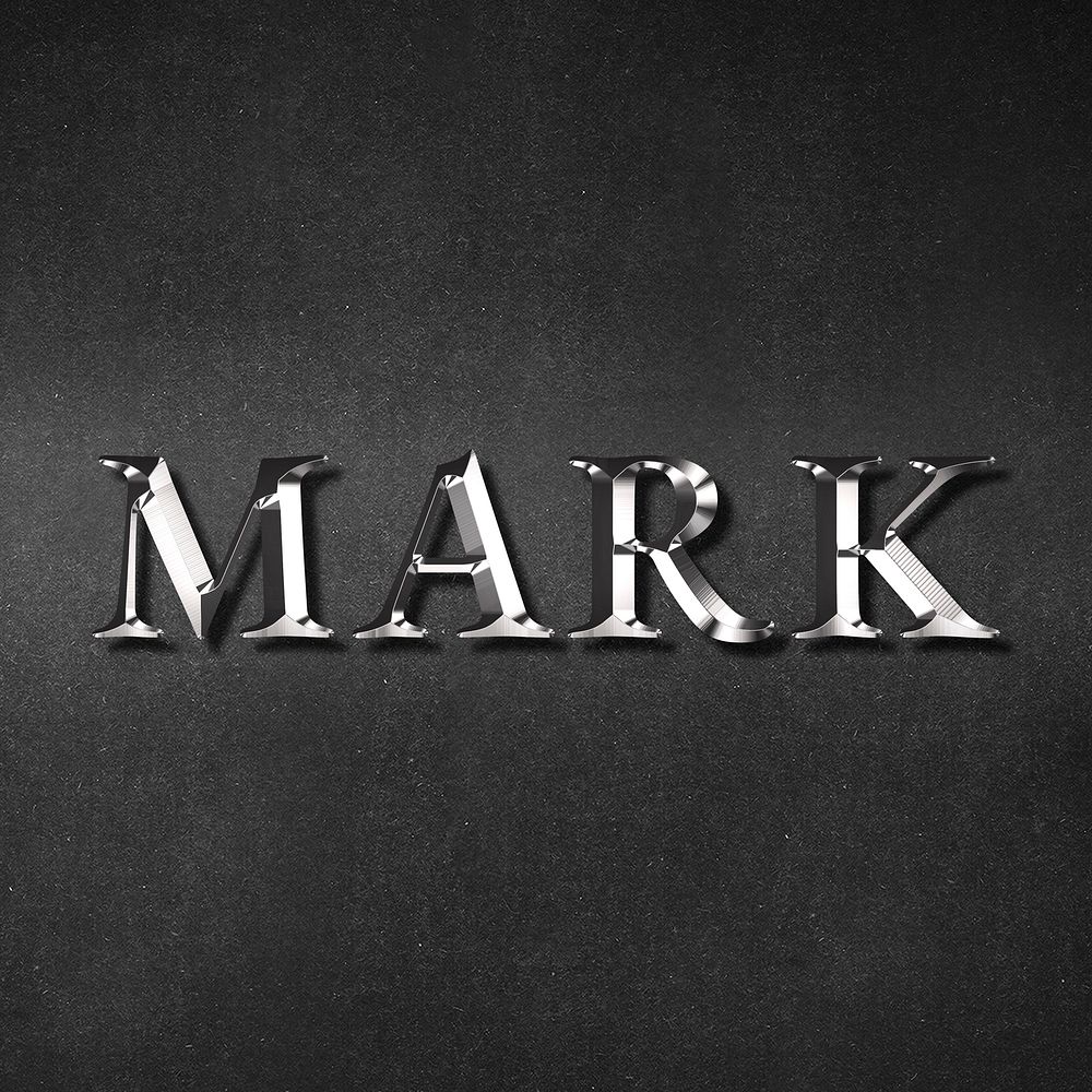 Mark typography in silver metallic effect design element