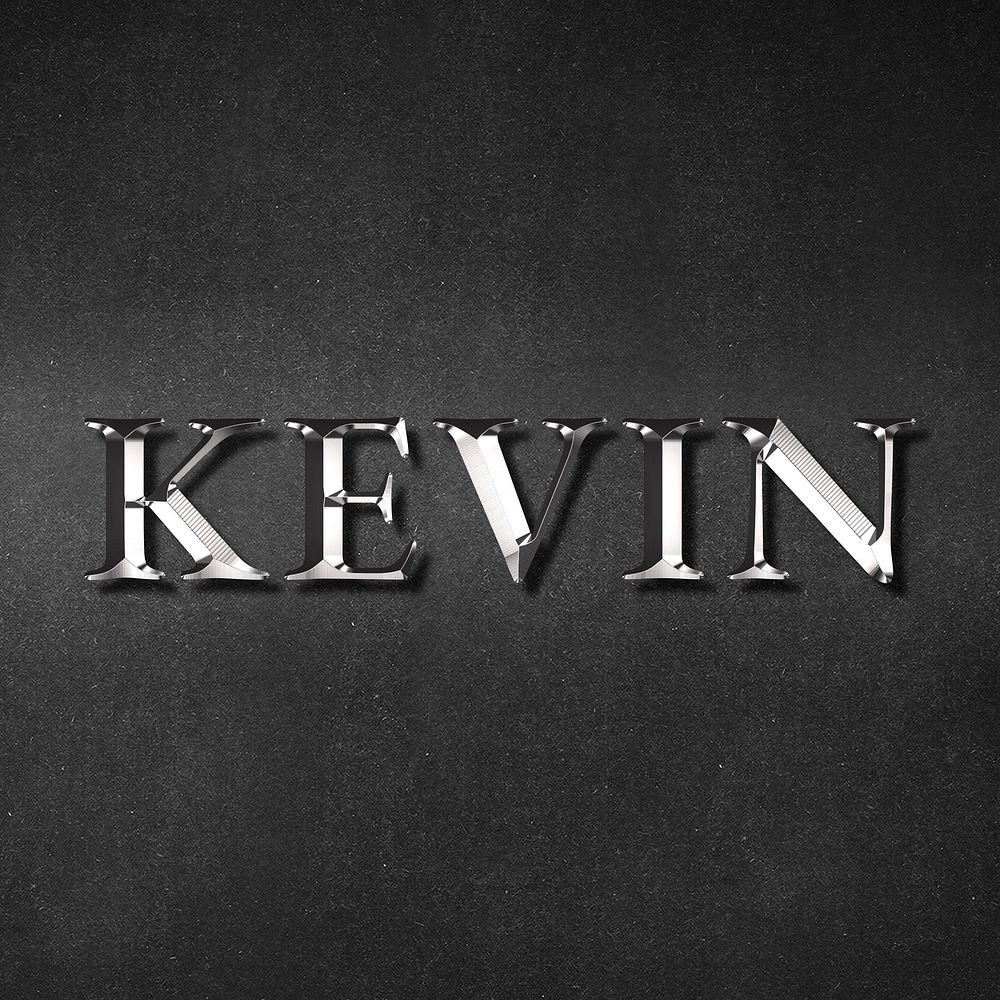 Kevin typography in silver metallic effect design element