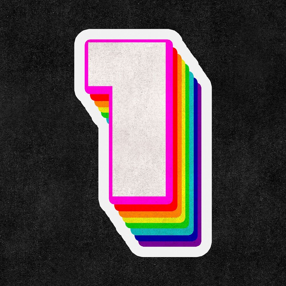 Number 1 font psd 3d rainbow typography