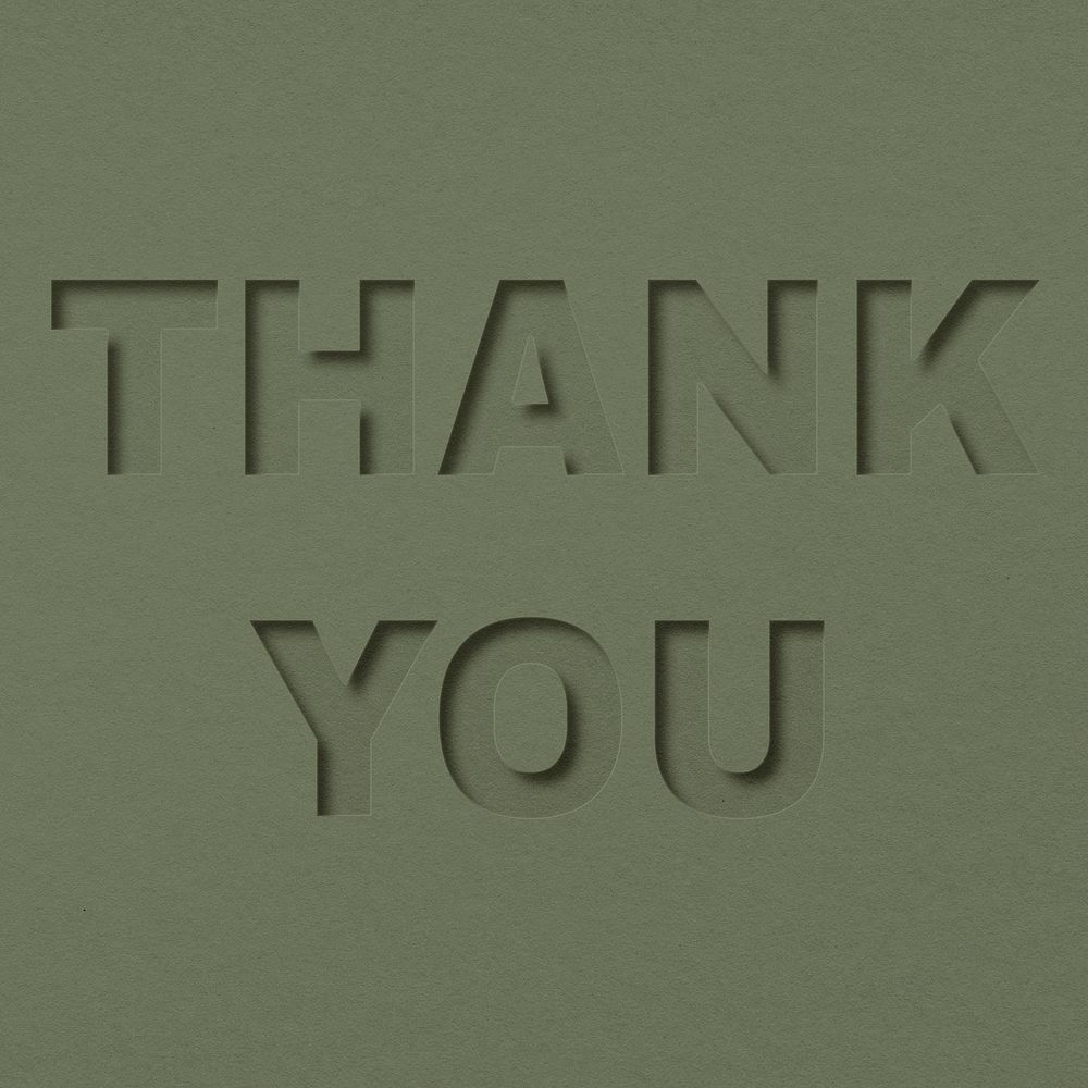 Thank you word bold paper cut font typography