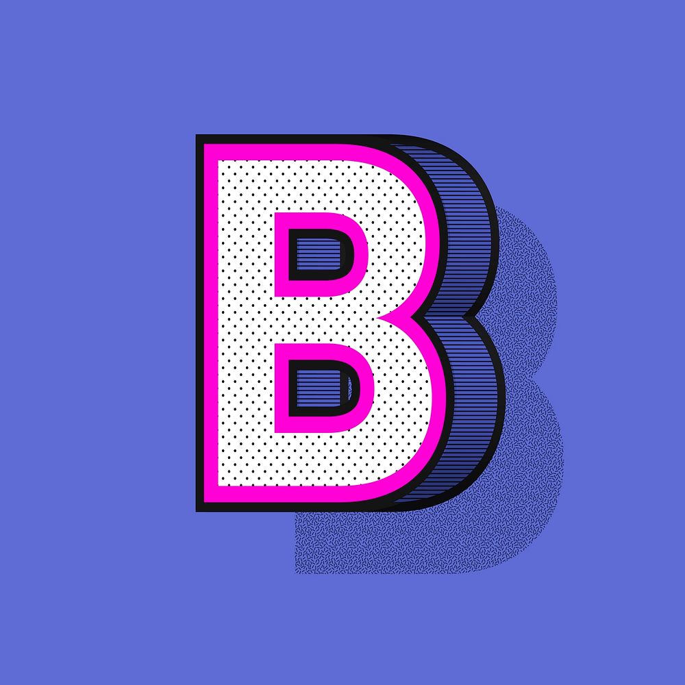 3D letter B isometric halftone style typography vector