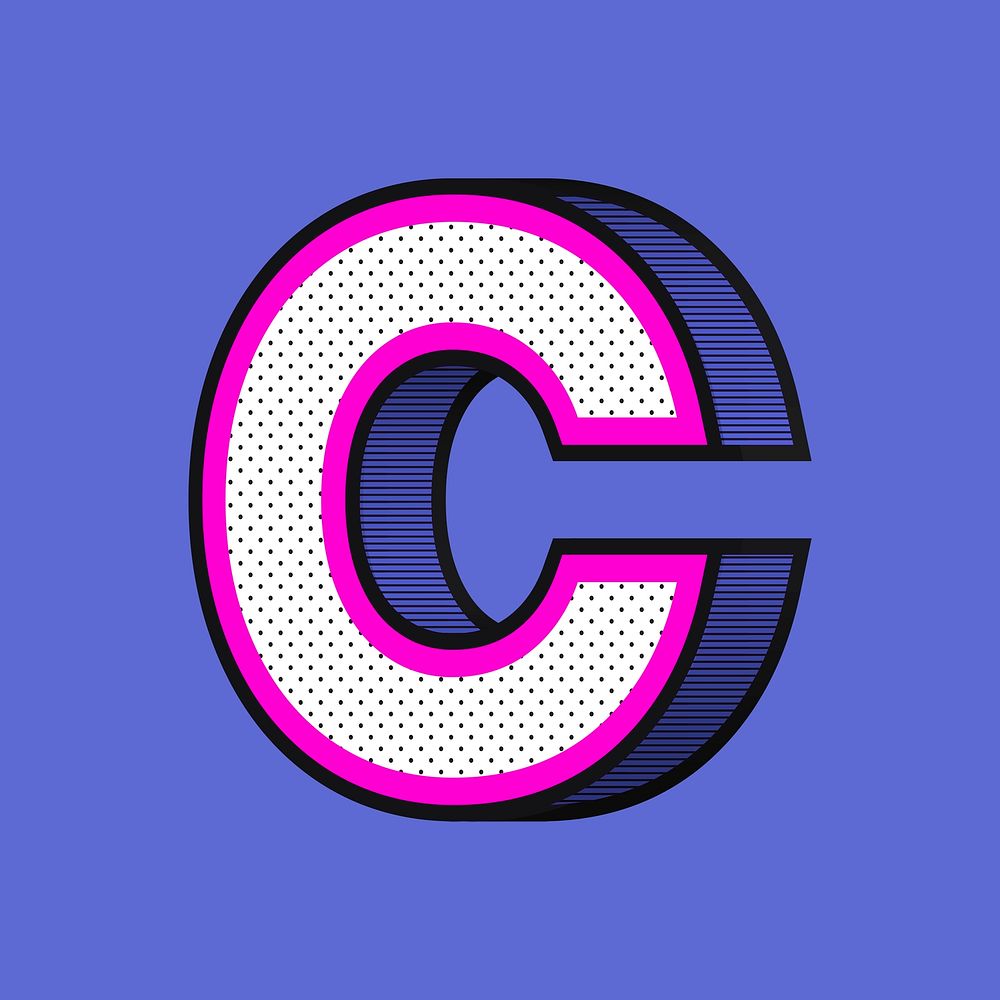 Psd letter C isometric halftone effect typography