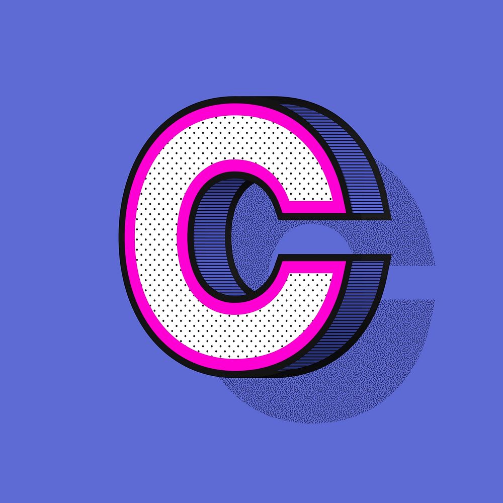 Letter C isometric halftone effect typography vector