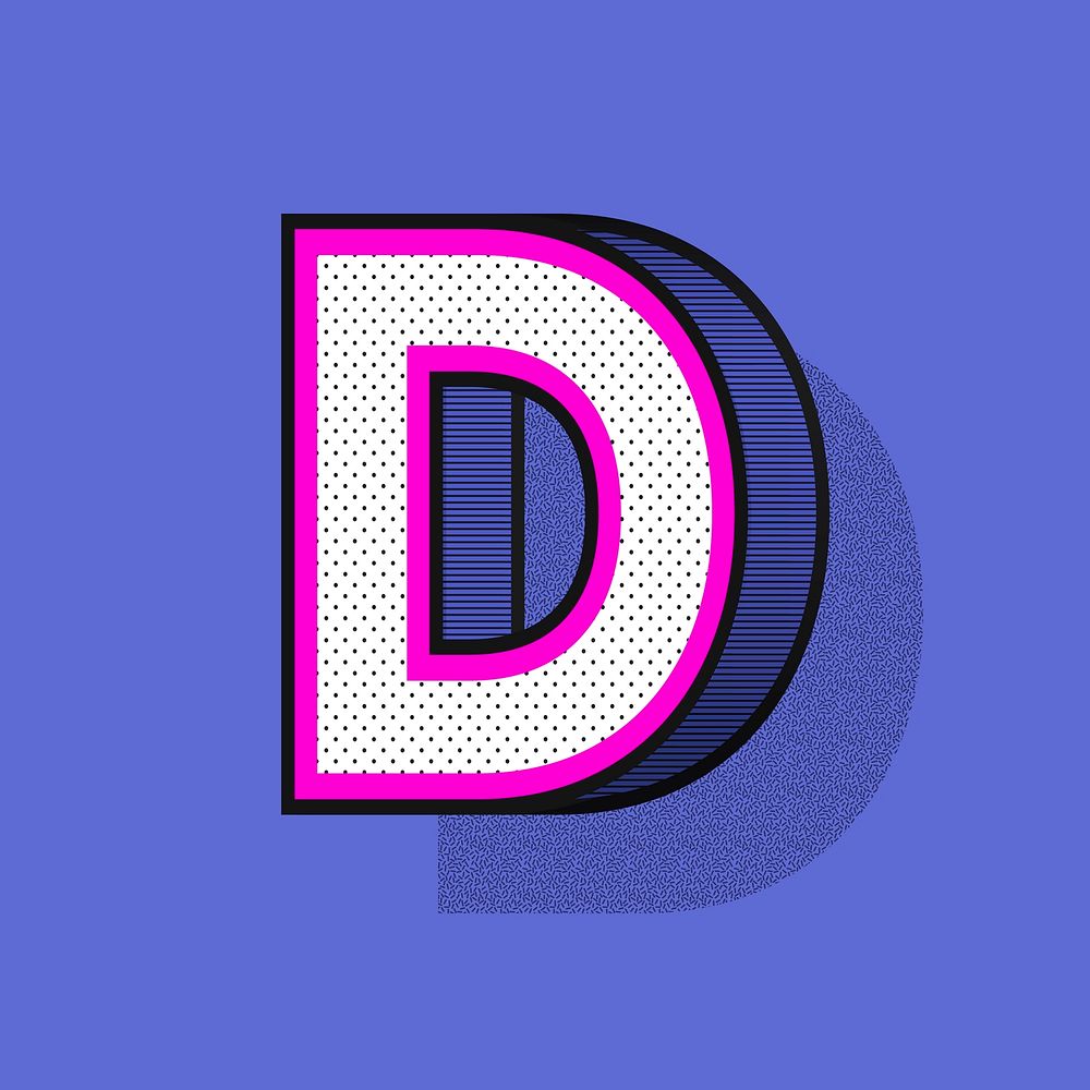 Letter D 3D halftone effect typography vector