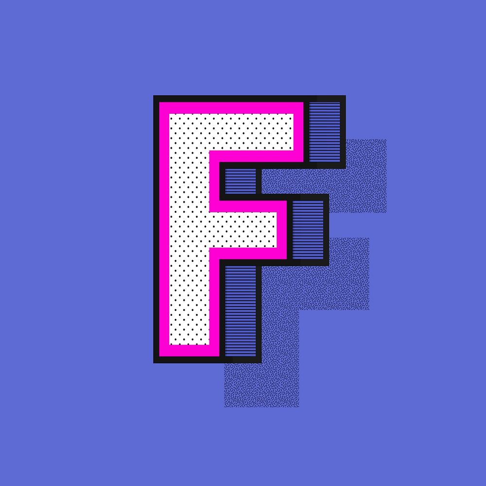 Letter F isometric halftone effect typography vector