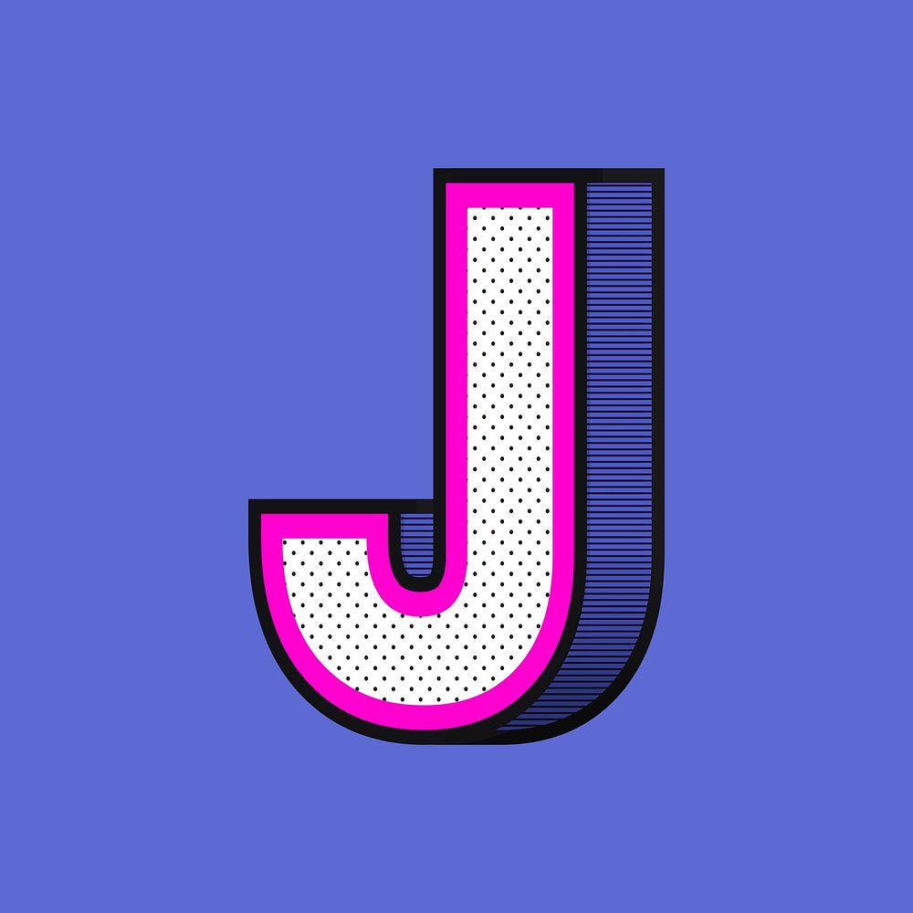 Letter J Psd isometric halftone effect typography