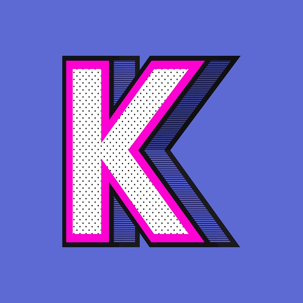 Letter K 3D psd halftone effect typography