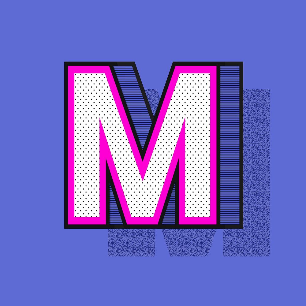 Letter M 3D halftone effect typography vector