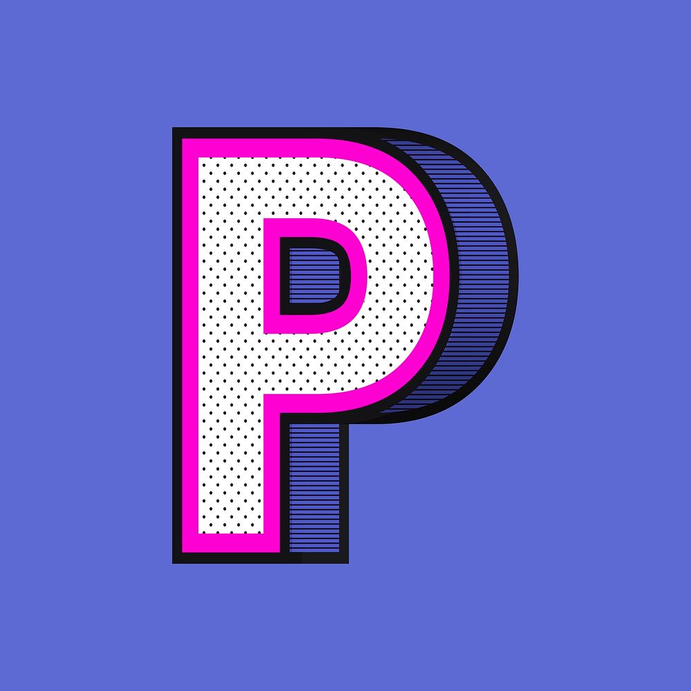 Psd 3D letter P halftone effect typography