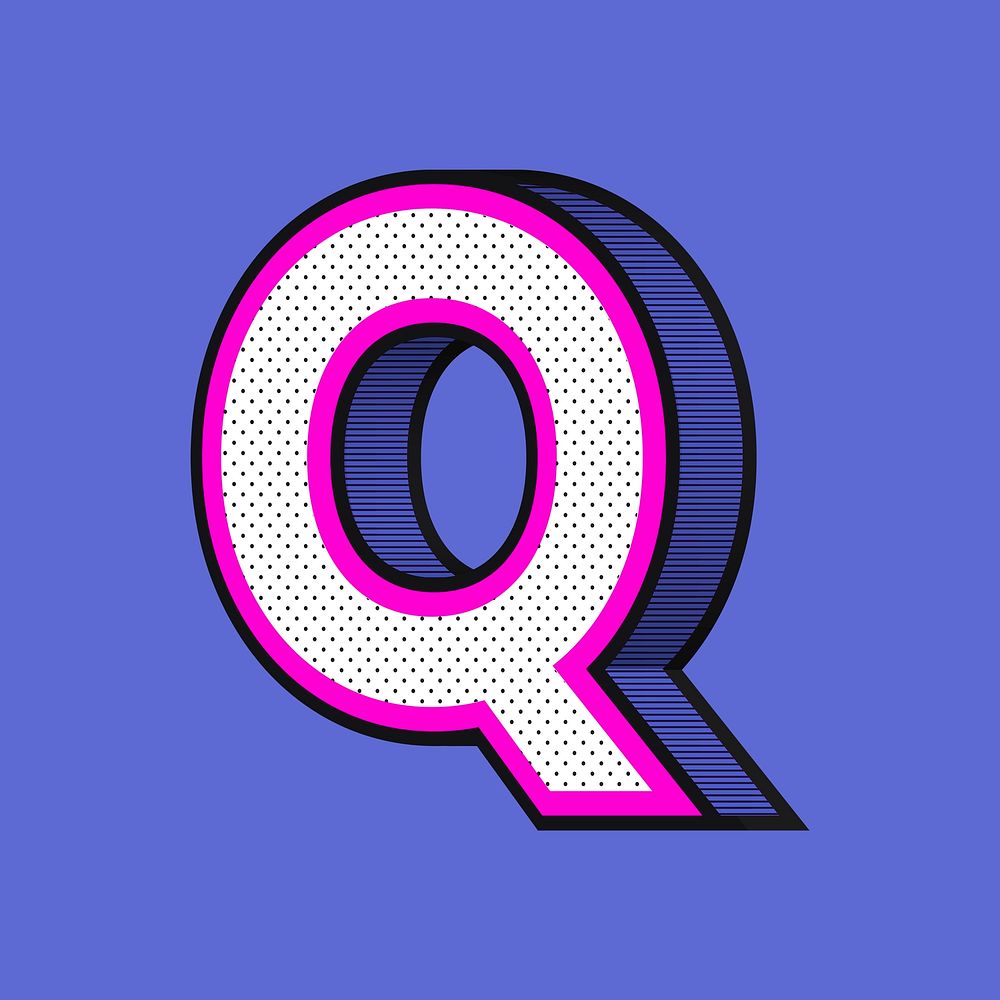 Psd 3D letter Q isometric halftone style typography