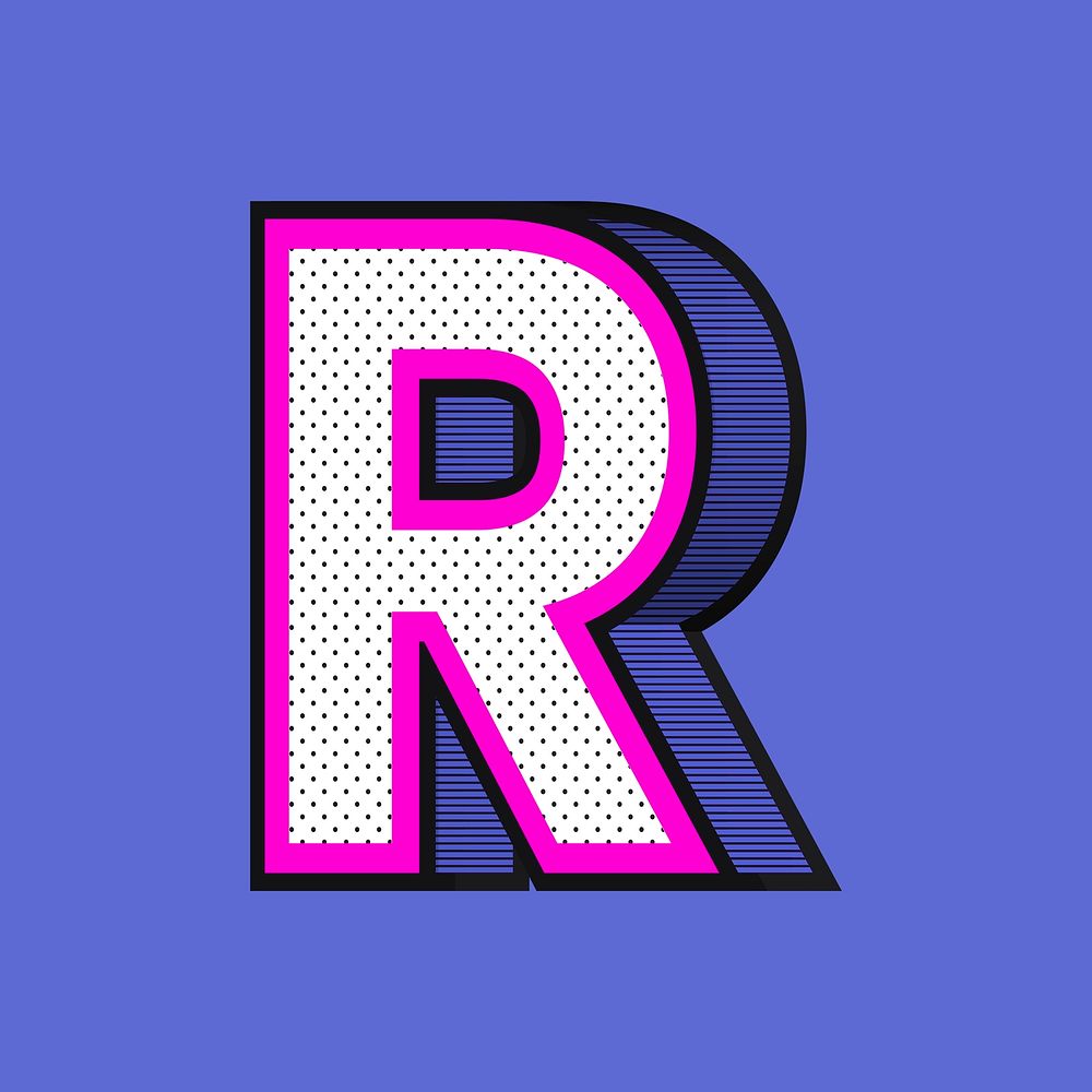 Psd letter R isometric halftone effect typography