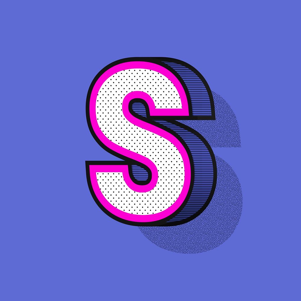 Letter S 3D vector halftone effect typography