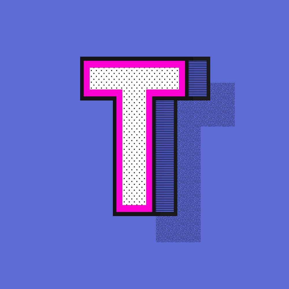 3D letter T isometric vector halftone style typography