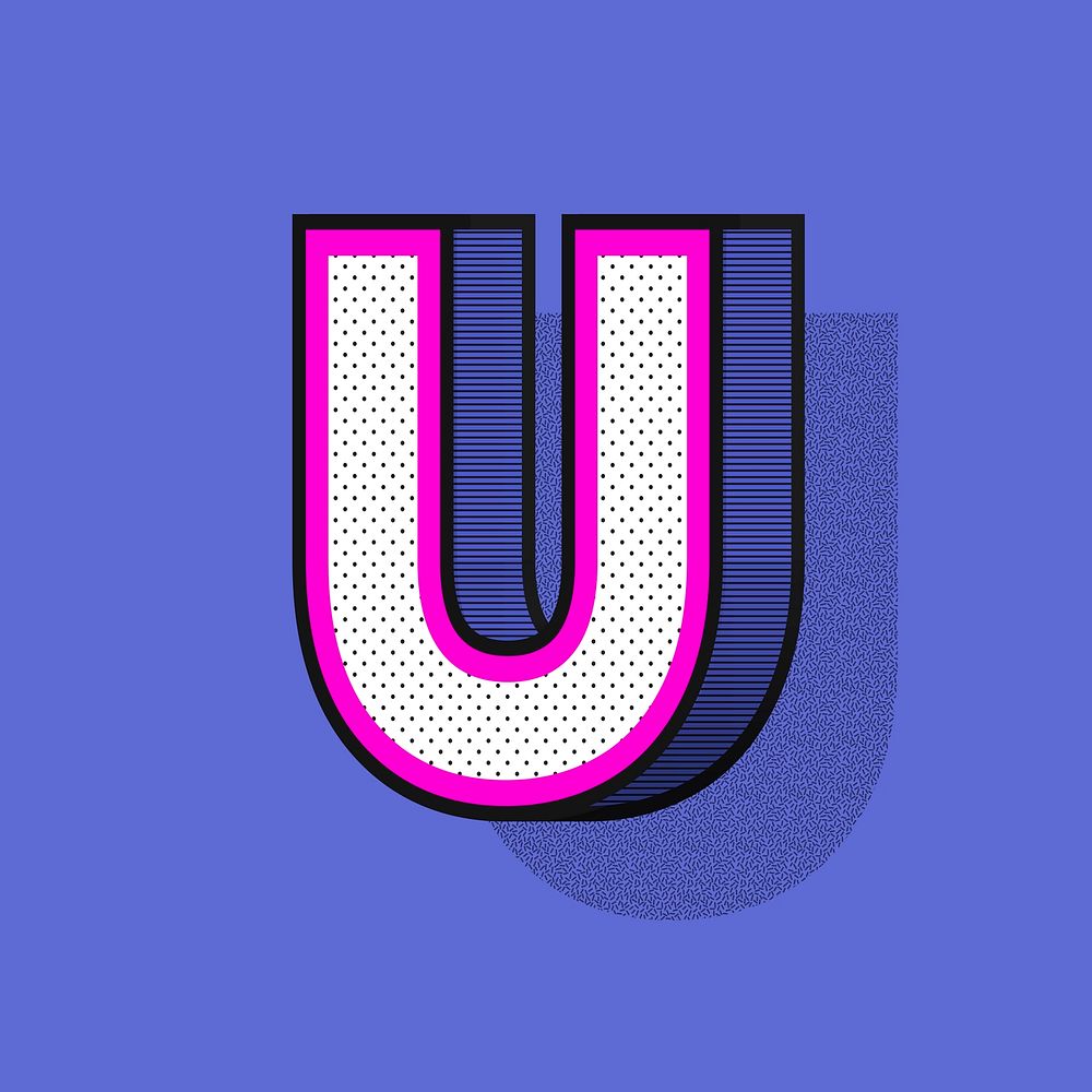 Letter U isometric vector halftone effect typography