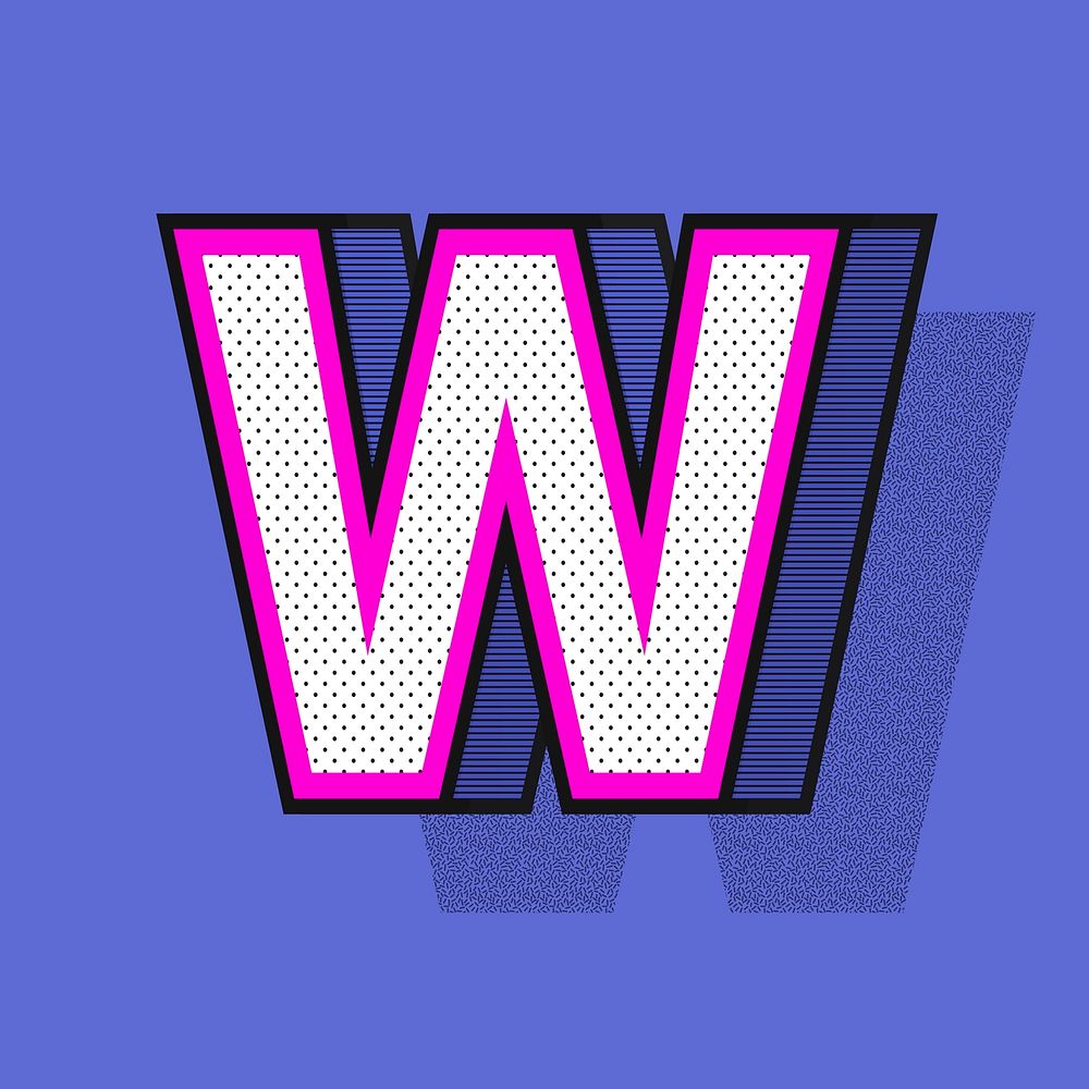 Letter W isometric halftone style typography vector