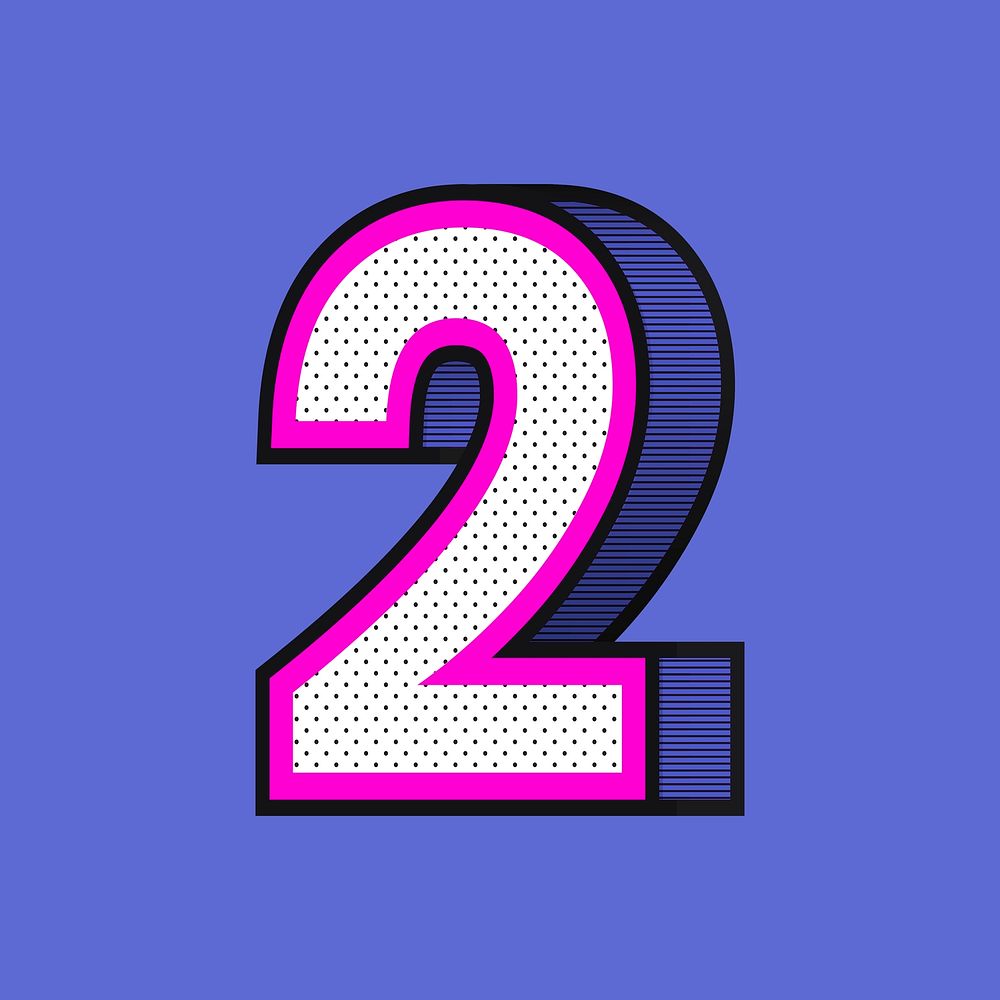 Number 2 psd isometric halftone effect typography