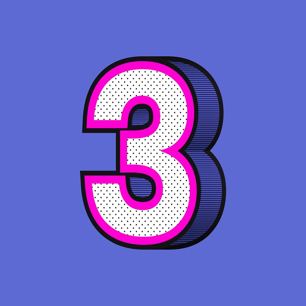 Number 3 psd 3D halftone effect typography