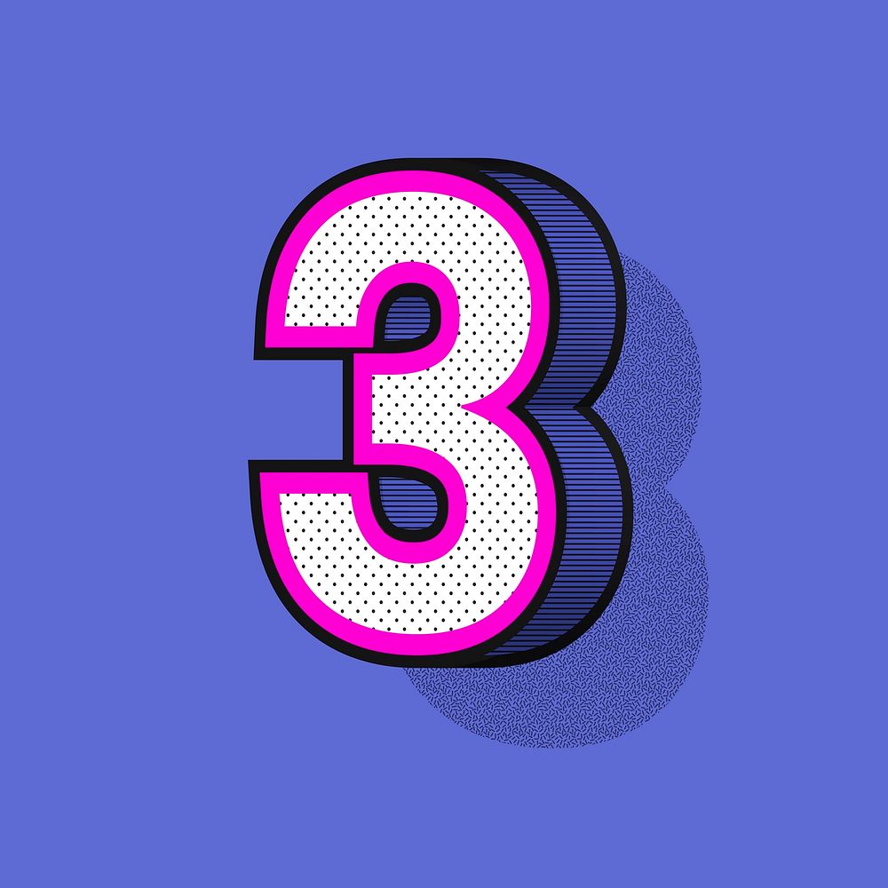 Number 3 3D vector halftone effect typography