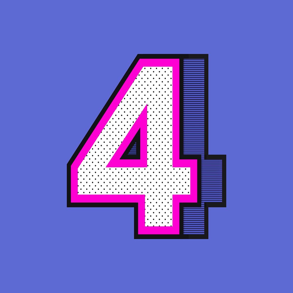 Psd number 4 isometric halftone style typography