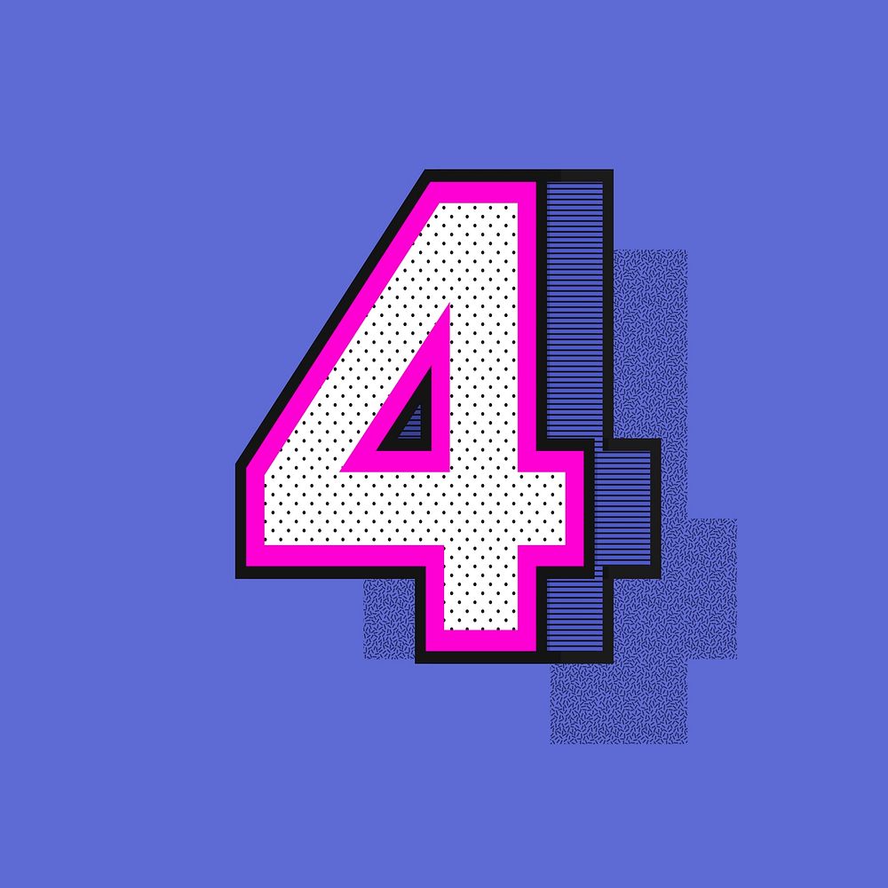 3D number 4 isometric vector halftone style typography