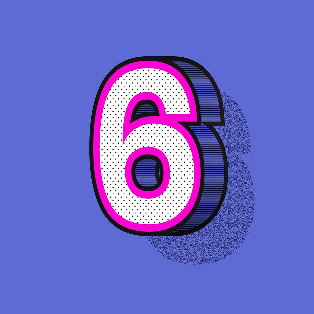 Number 6 3D vector halftone effect typography