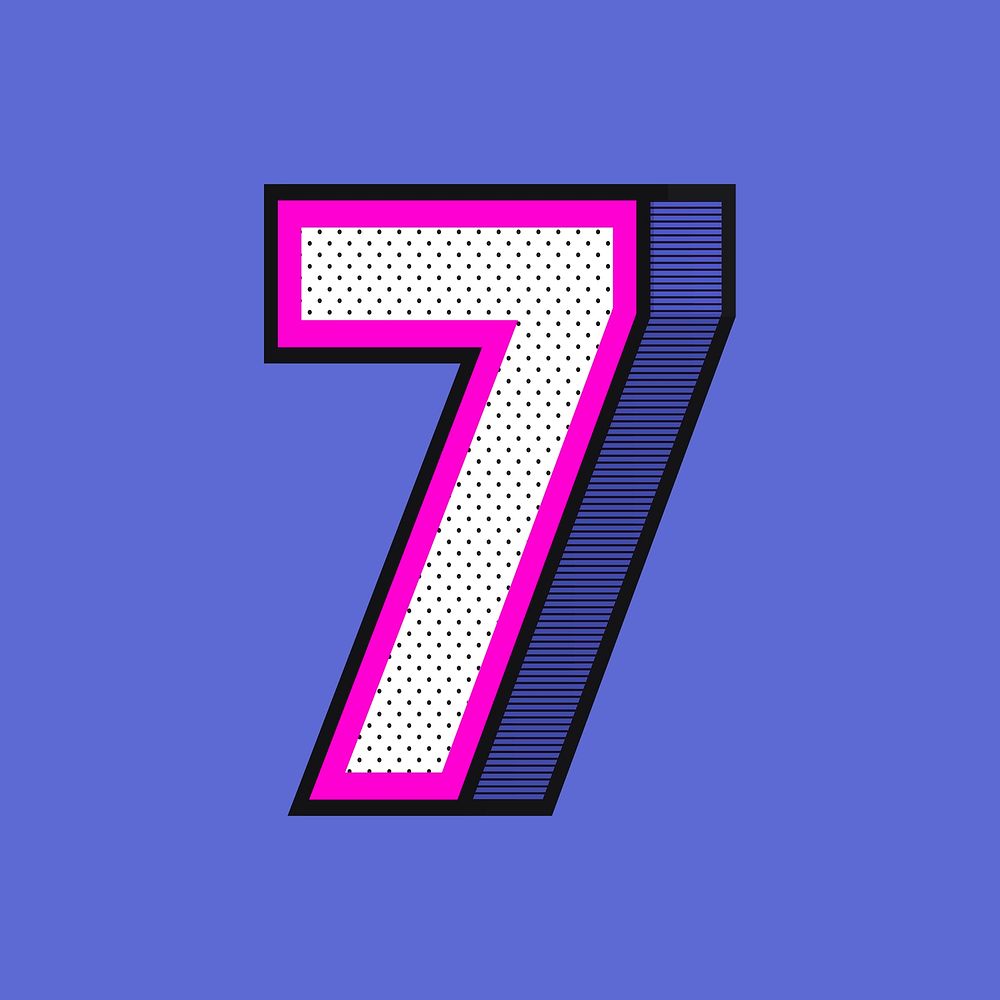 Number 7 psd 3D halftone effect typography