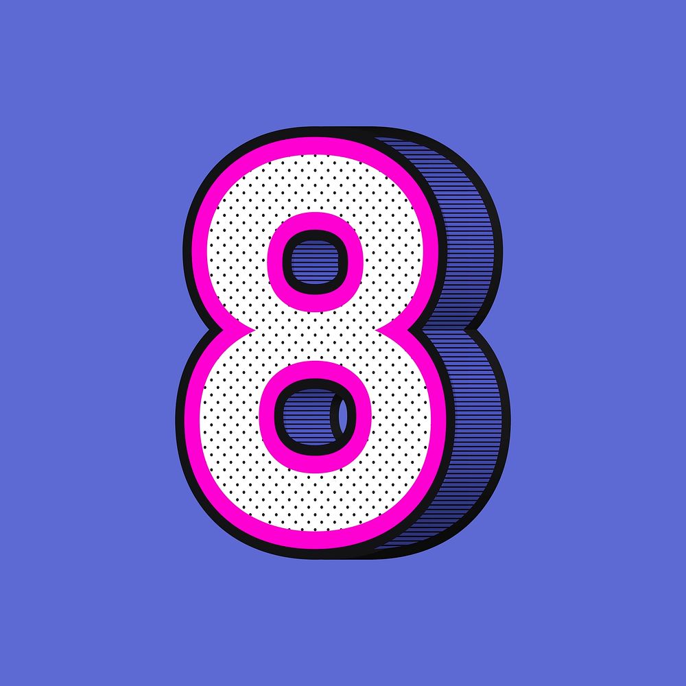 Number 8 psd 3D halftone effect typography