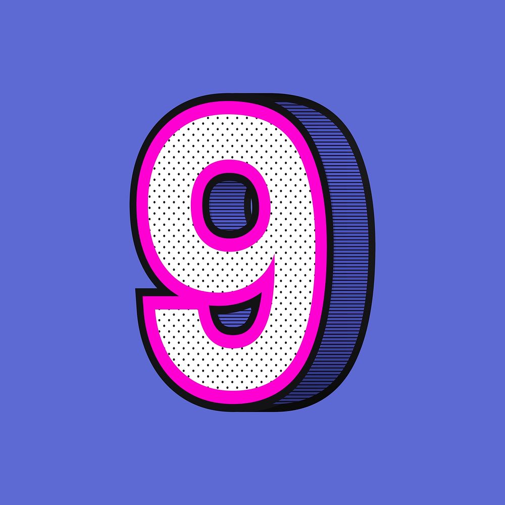 Psd number 9 isometric halftone style typography