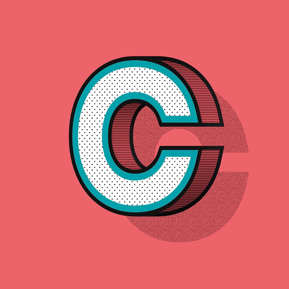 3D letter C isometric halftone style typography