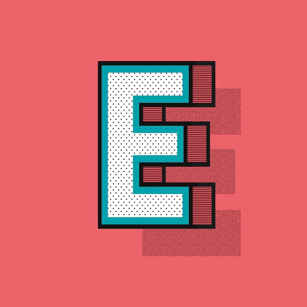  Letter E isometric halftone effect typography vector
