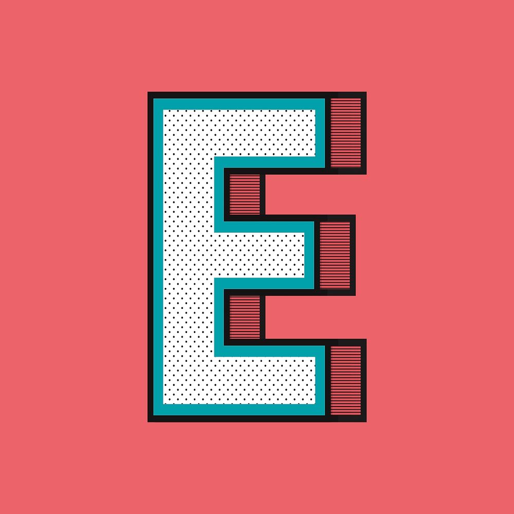 Letter E isometric halftone effect typography psd