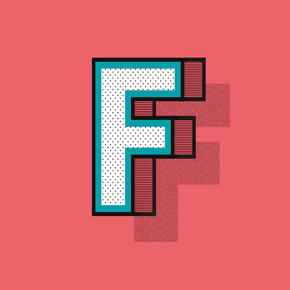 3D letter F isometric halftone style typography