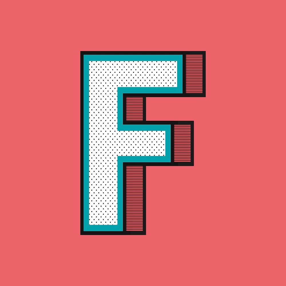 3D letter F isometric halftone style typography psd