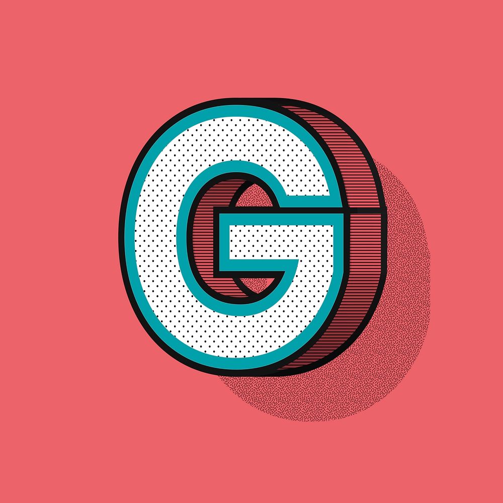 Letter G 3D halftone effect typography vector