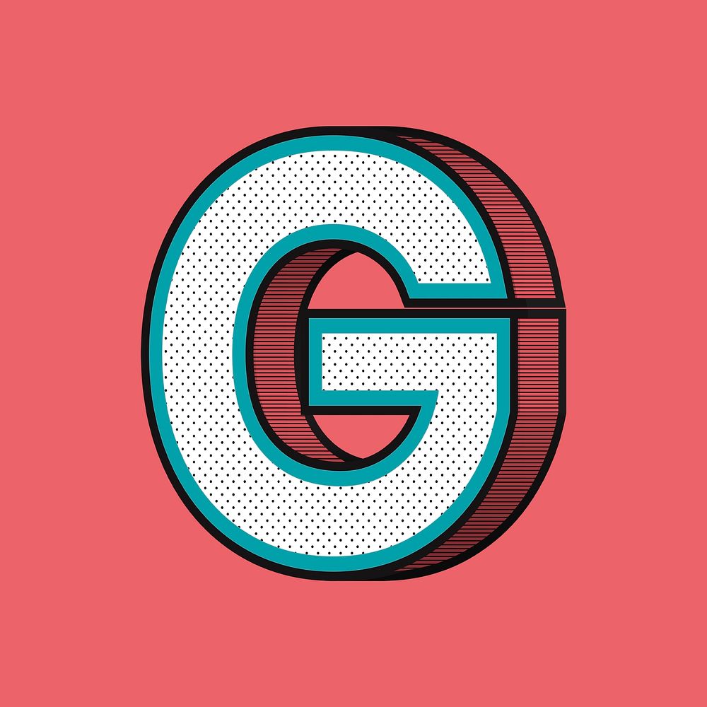 Letter G 3D halftone effect typography psd