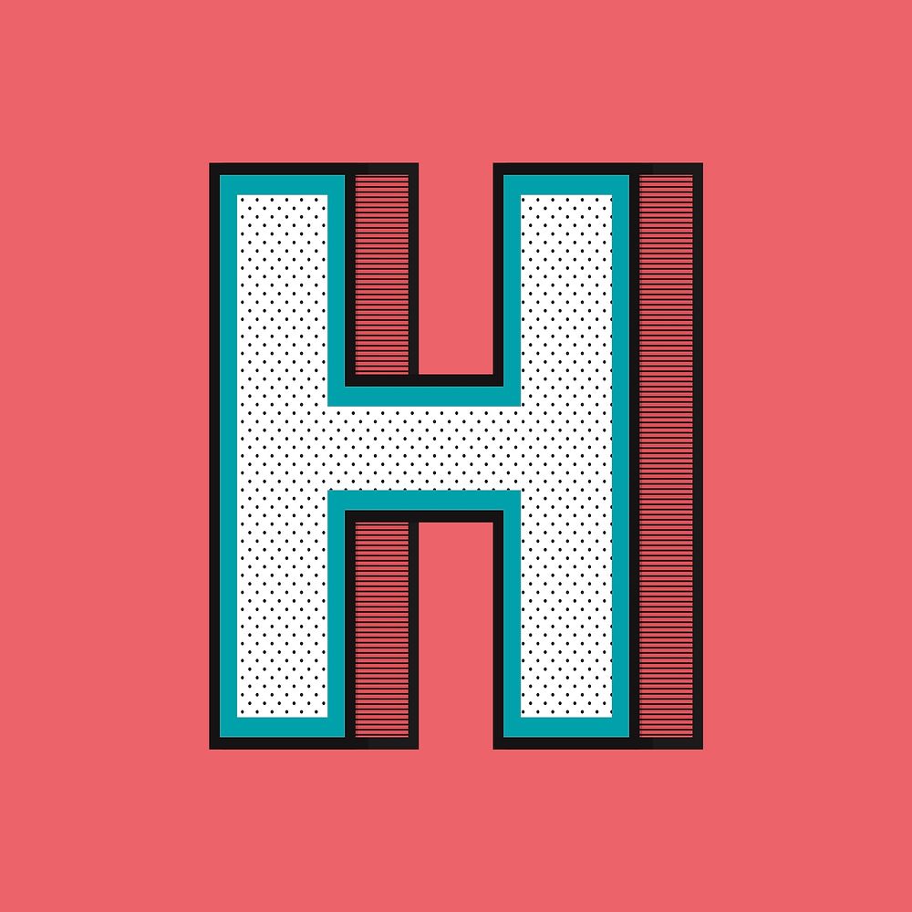 Letter H isometric halftone effect typography psd