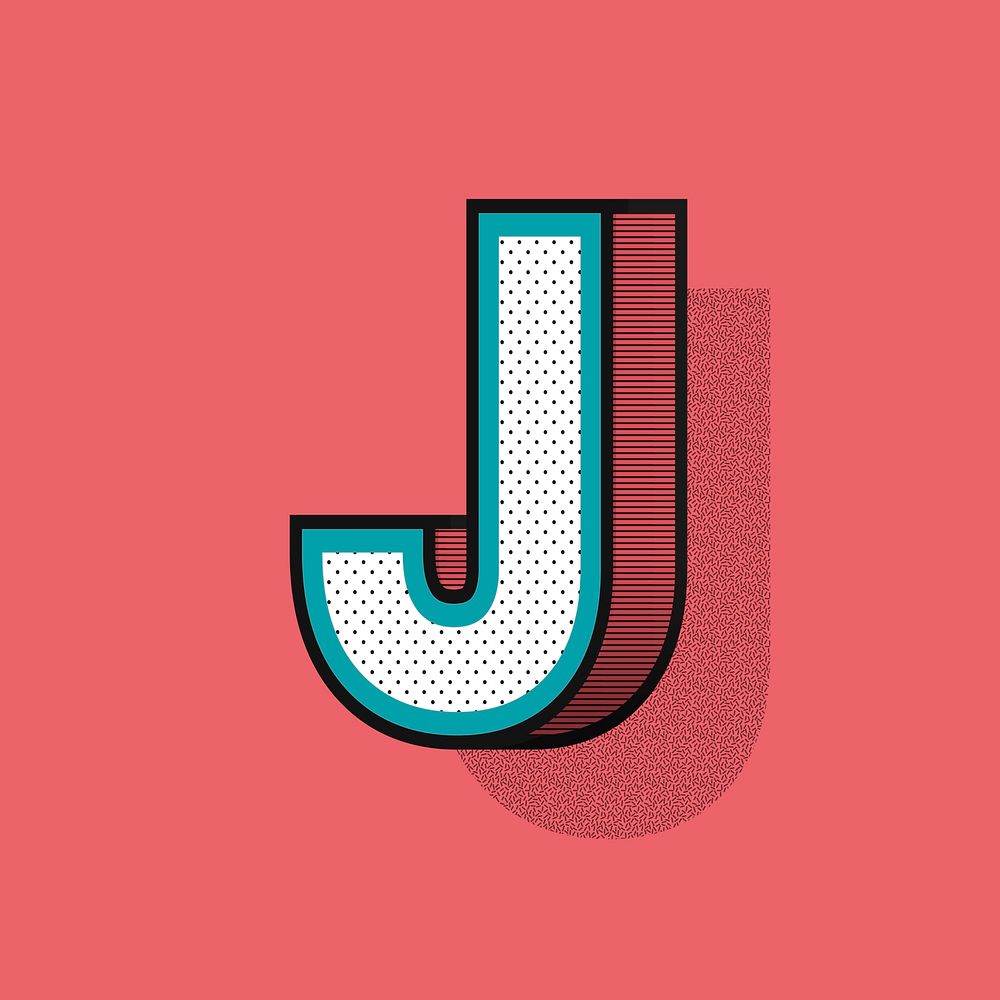Letter J 3D halftone effect typography