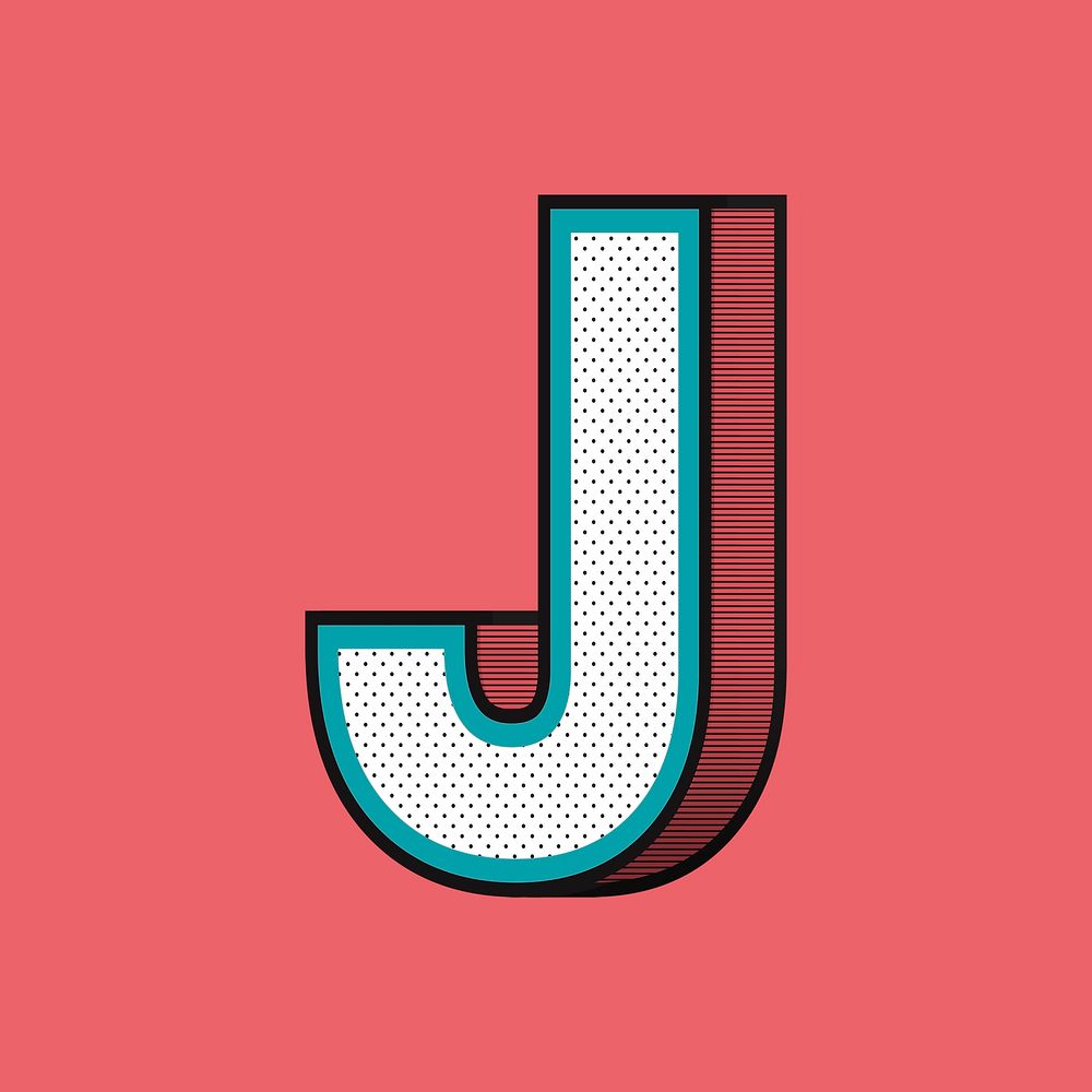 Letter J 3D halftone effect typography psd