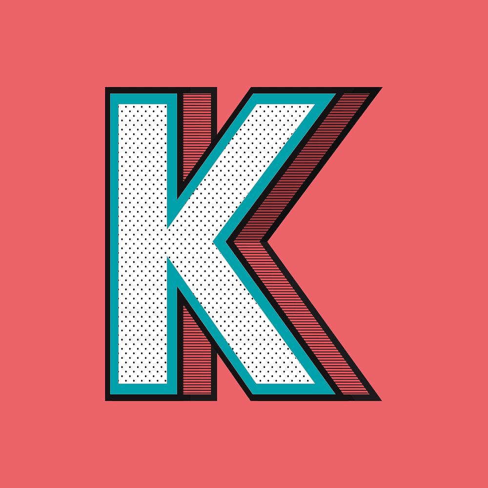 Letter K isometric halftone effect typography psd