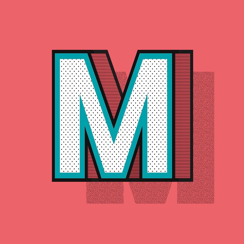 Letter M 3D halftone effect typography