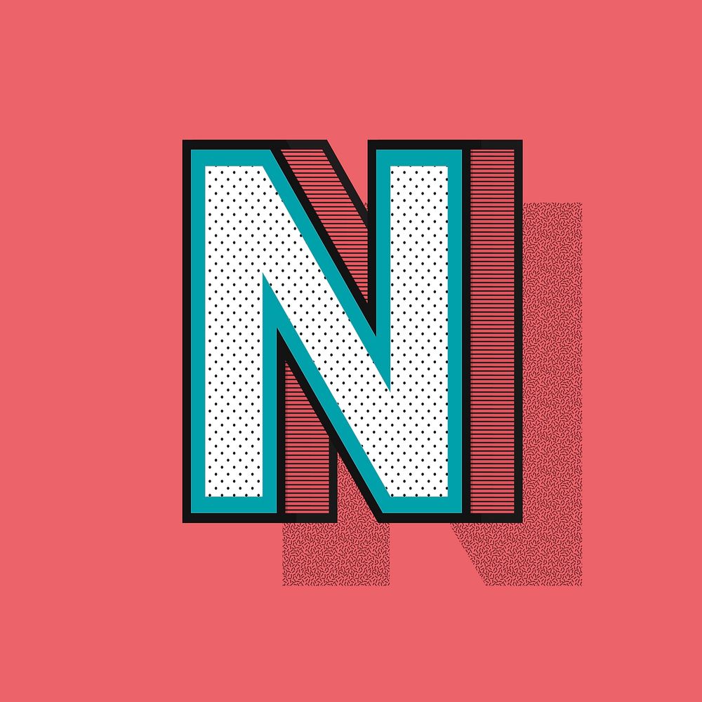 Letter N isometric halftone effect typography