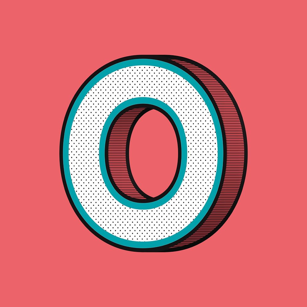 3D letter O isometric halftone style typography psd