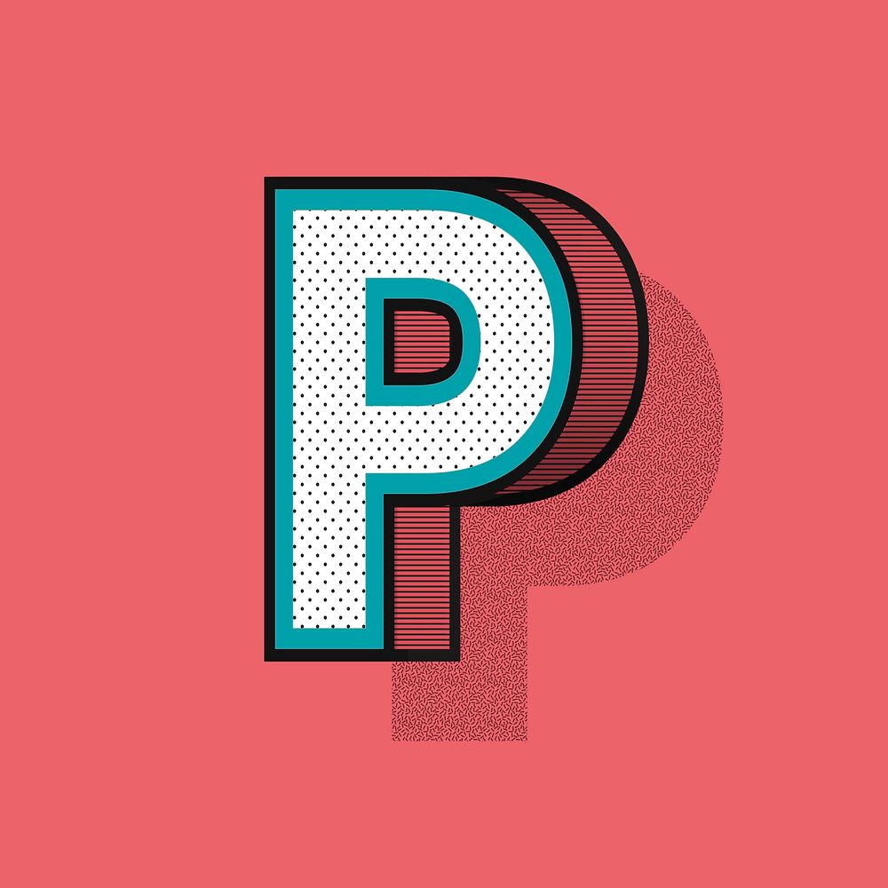 Letter P 3D halftone effect typography