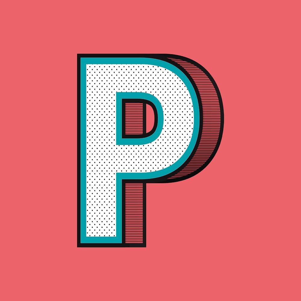 Letter P 3D halftone effect typography psd