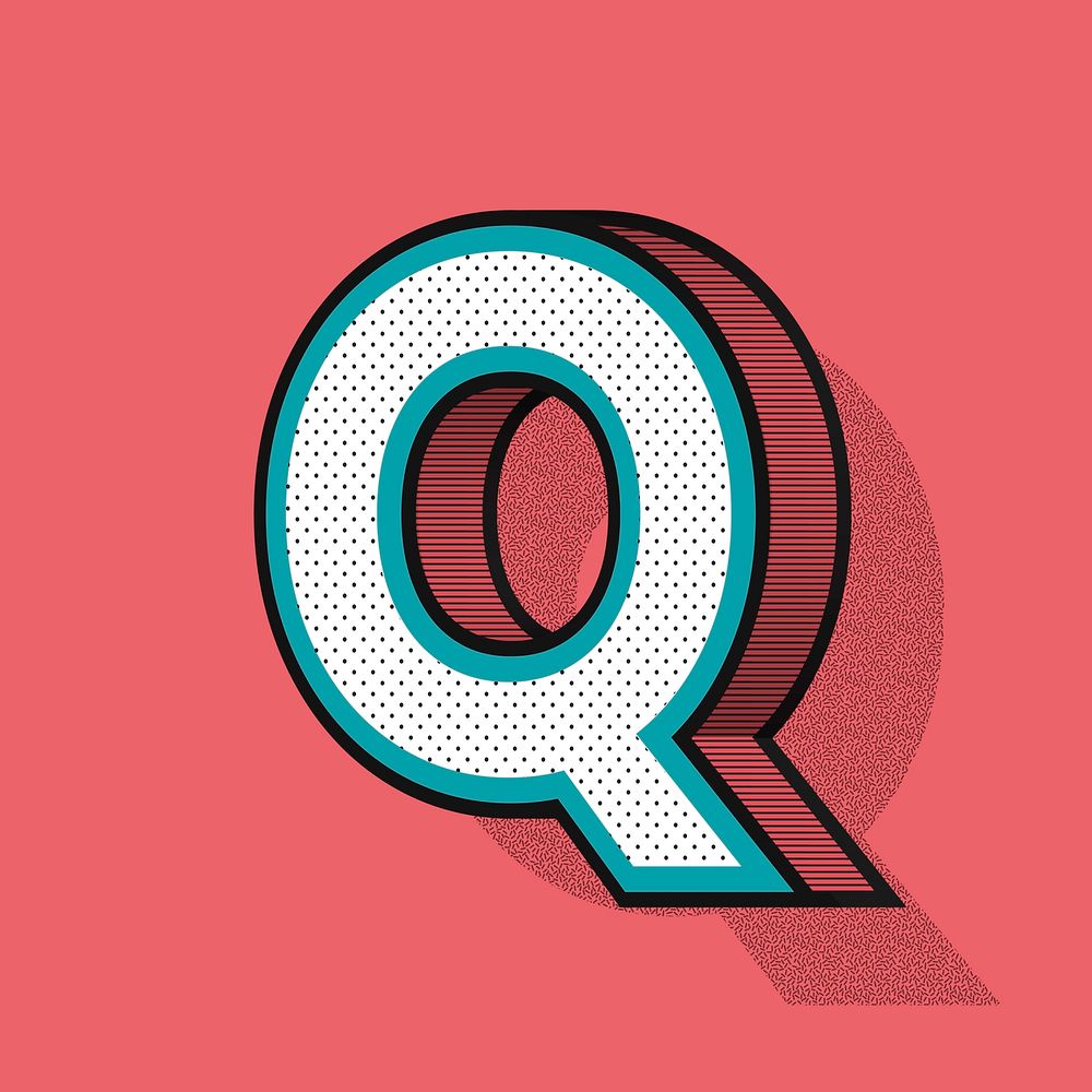 Letter Q isometric halftone effect typography vector