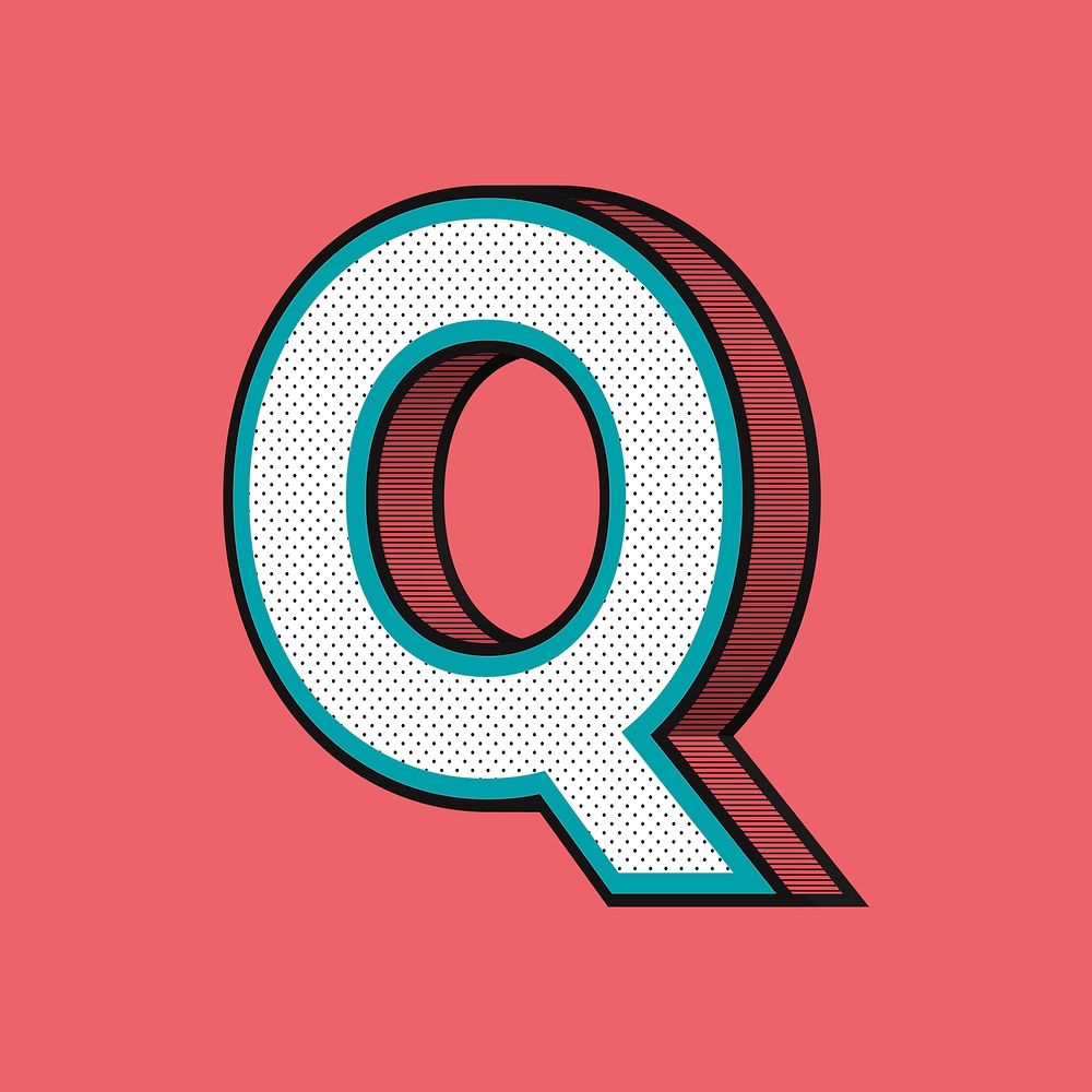 Letter Q isometric halftone effect typography psd